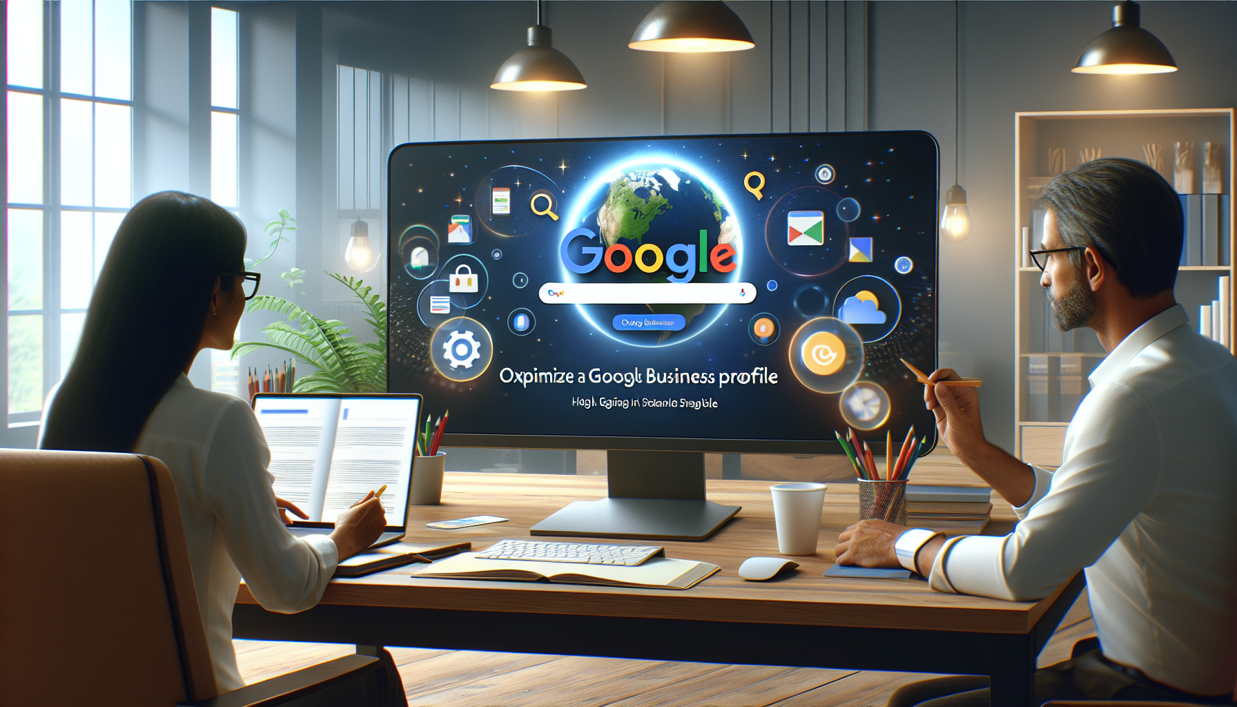 Image générée par DALL-E pour : Optimisez votre fiche google business profile avec les nouveaux guides google Optimisez votre fiche google business profile avec les nouveaux guides google