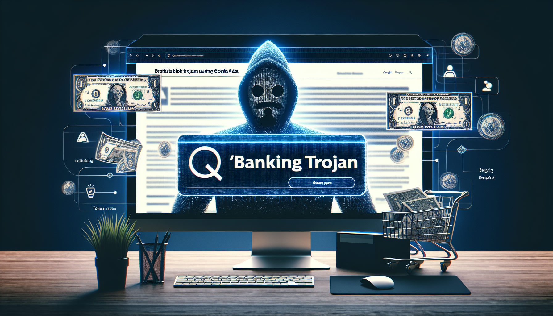 Image générée par DALL-E pour : Gopix : le cheval de troie bancaire qui exploite google ads Gopix cheval de troie bancaire exploitant Google Ads selon alerte Kaspersky