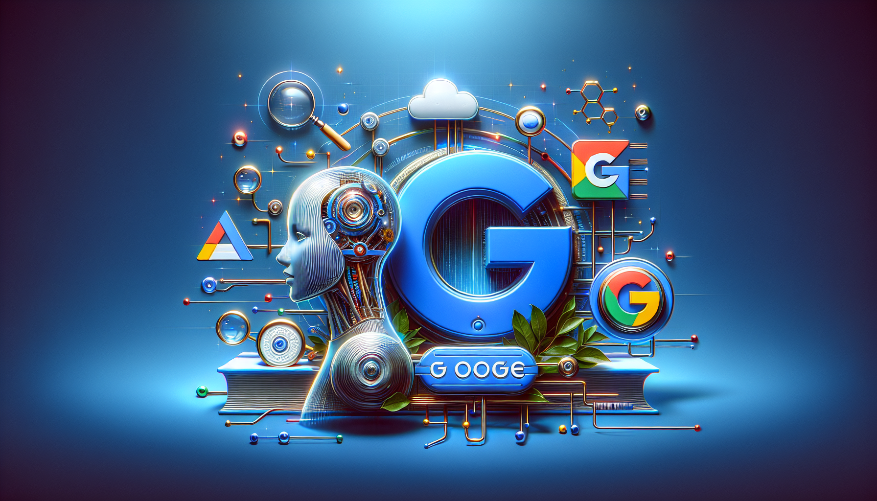 Image générée par DALL-E pour : Contenu ia et google : comment se classe-t-il en seo ? Contenu IA et SEO Google illustration analyse classement référencement naturel