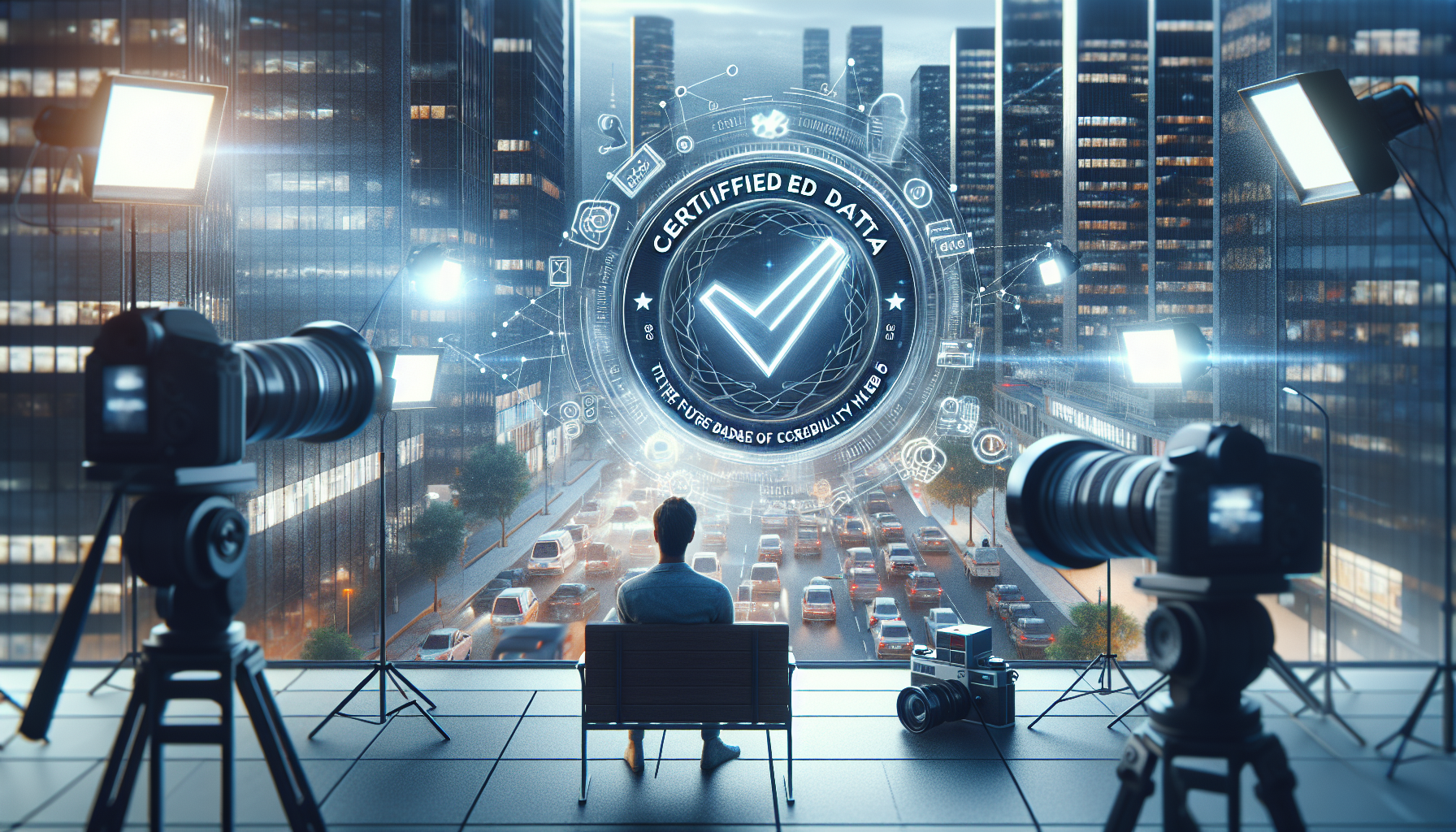 Image générée par DALL-E pour : Données certifiées : le futur badge de crédibilité du web en seo ? Badge de certification de données SEO symbolisant la crédibilité et la fiabilité du référencement naturel sur le web