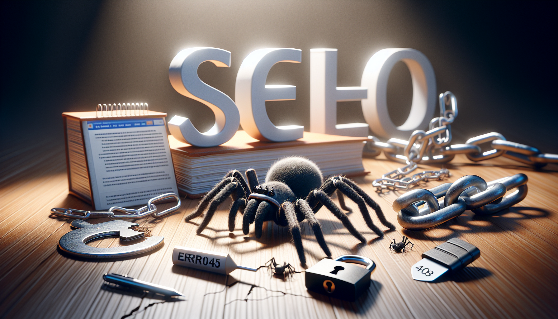 Image générée par DALL-E pour : Seo : crawl, erreurs 404 et https – ce qu’il faut savoir Illustration SEO crawl erreurs 404 et HTTPS pour optimiser le référencement naturel